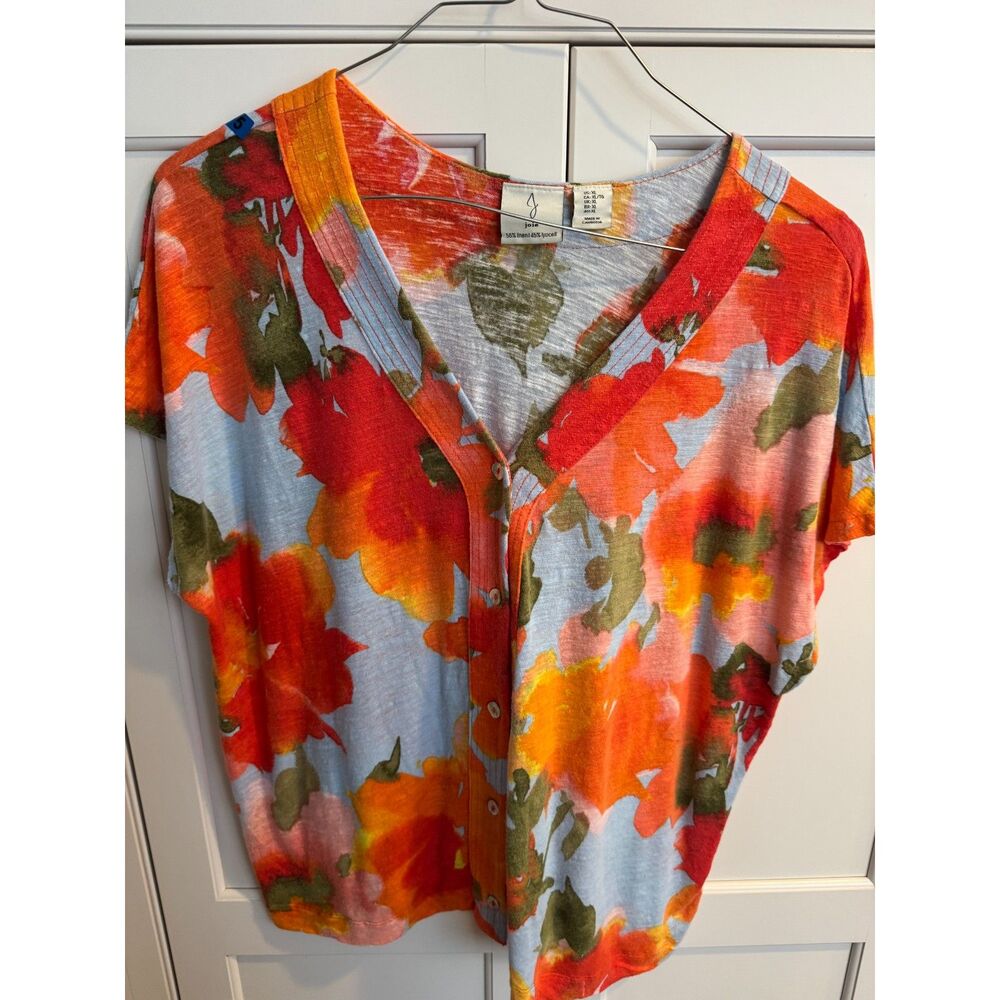 Joie Floral Print Linen Blend Button Front Top - Women's XL